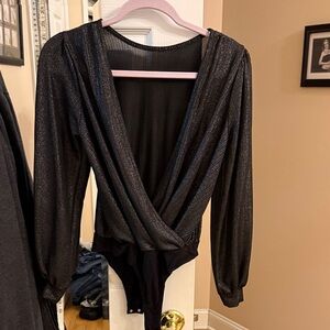 Shimmering Black Long Sleeve Bodysuit